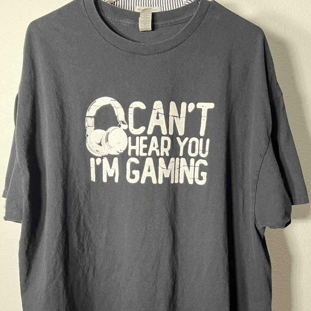 Gildan Heavy Cotton "Can't Hear You I'm Gaming" Black Tee T-Shirt SZ 2XL